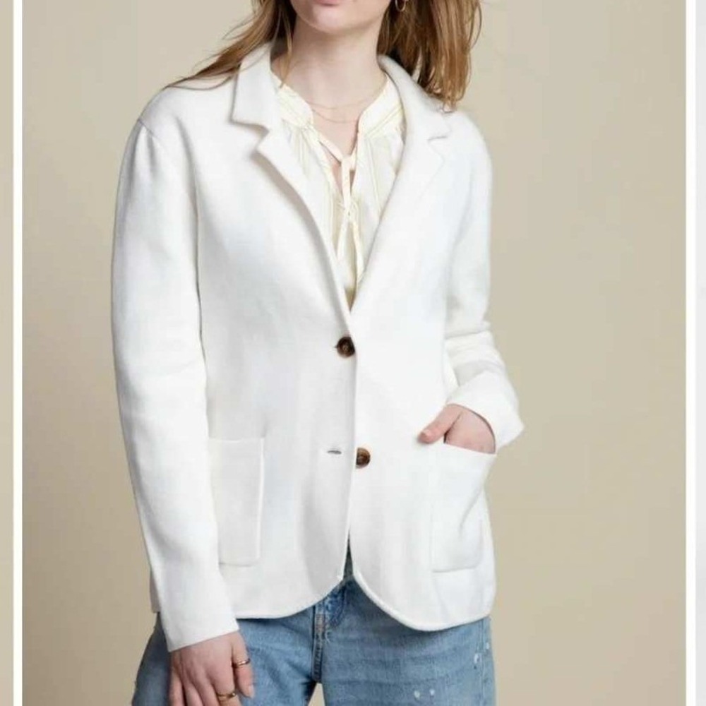 Burgess The Milly Knit Blazer Womens M White Sand Silk Blend Old Money Luxury